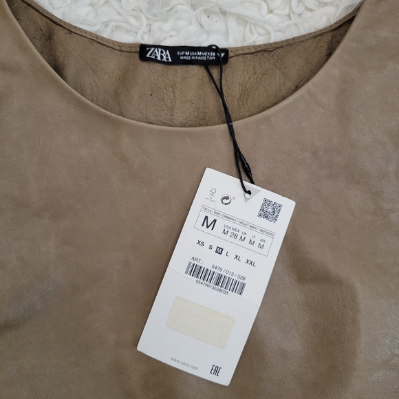 NWT Zara Leather Dress Padded Shoulder Mini Taupe - Picture 5 of 16